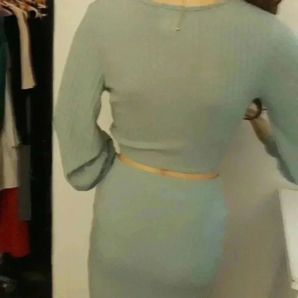 Fashion nova 2 piece midi skirt lightweight plunging neckline soft green dress S - Picture 3 of 4